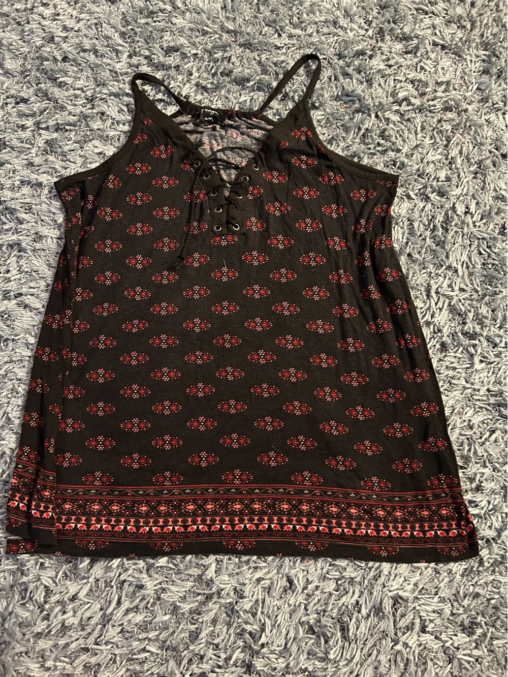 Women’s Xl Black Lily Morgan Tank with Red Floral Print and Lace-Up Front